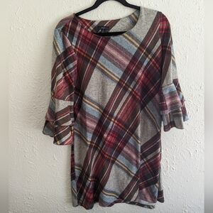 R&K Plaid Ruffle Sleeve Dress